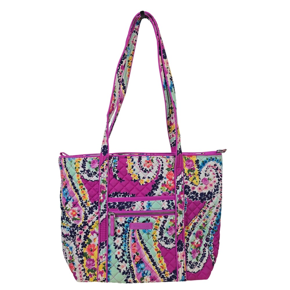 Vera Bradley Wildflower Paisley Quilted Cotton Large Vera Tote Bag Floral Pink